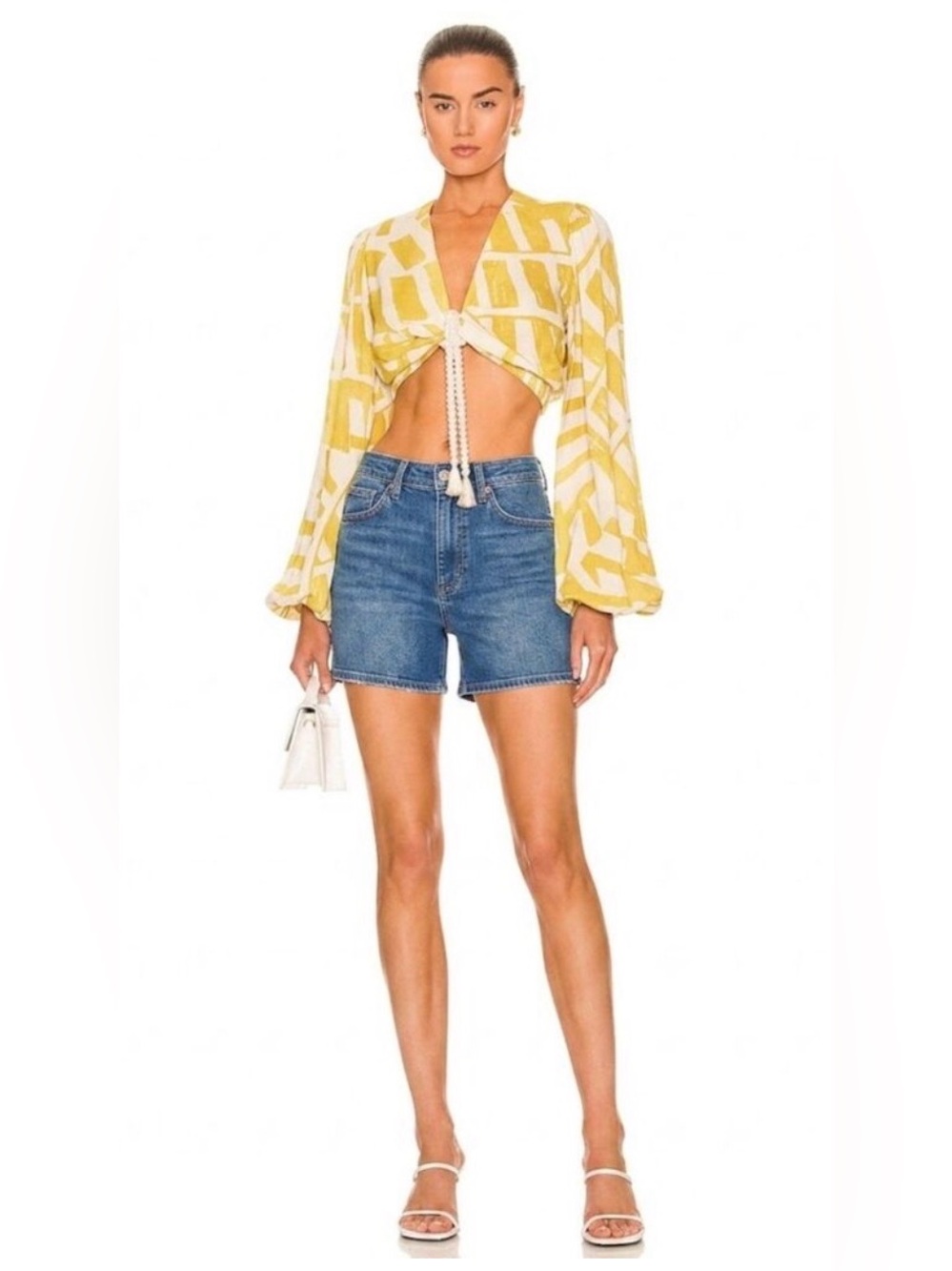 HOUSE OF HARLOW Yellow Geometric Tie-Front Crop Top - Women